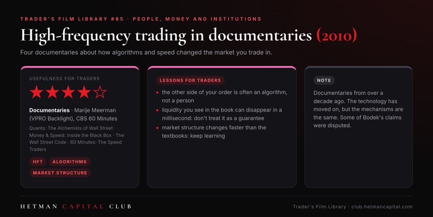 High-Frequency Trading in Documentaries: Quants, Money & Speed, The Wall Street Code, The Speed Traders